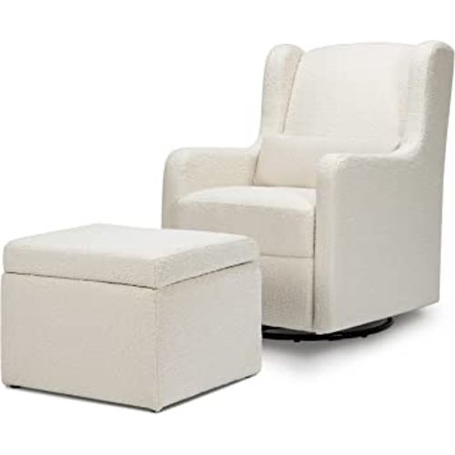 Carter's by DaVinci Adrian Swivel Glider with Storage Ottoman in Ivory Boucle, Greenguard Gold & CertiPUR-US Certified