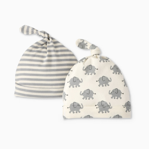 Hanna Andersson Baby 2-pk HannaSoft Top Knot Hat - Happy Elephant, 0-3 M