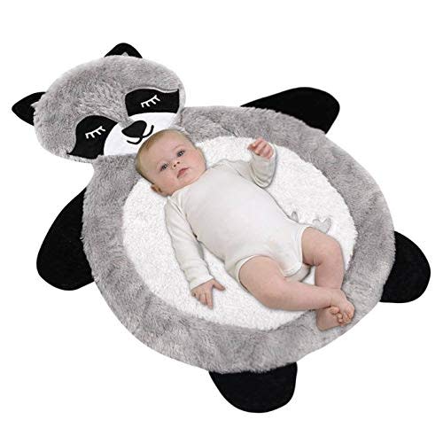 Little Grape Land Baby Play Mat for Floor, Tummy Time Mat Newborn Raccoon Themed, Activity Gym Play Mat for Babies Toddlers Infants, Foldable & Machine Washable