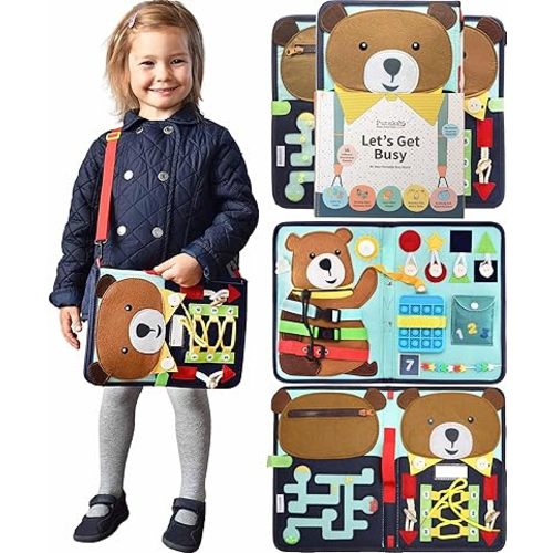 PUTSKA Busy Board Montessori Toys, Busy Book for Toddlers 3+ Years, Sensory Toys, Educational Learning Activities for Learning Fine Motor Skills, Kids Travel Essentials, Gifts for Girls Boys