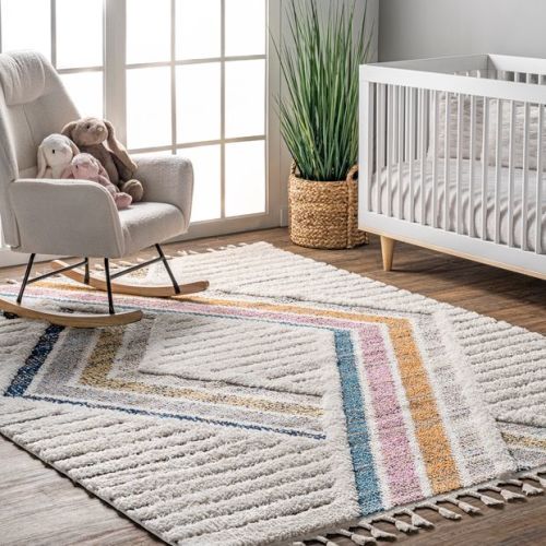 Celeste Rainbow Shag Ivory Rug - play room