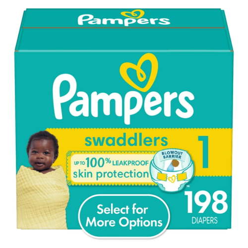 Pampers Swaddlers Size 1 Diapers, 198 Count with Blowout Barrier and Leak-Guard