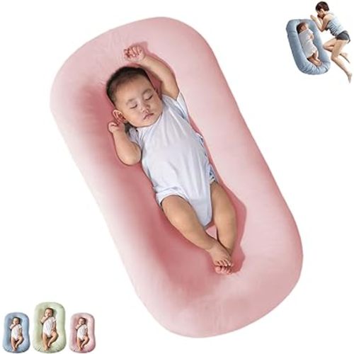 Baby Lounger Cover for Newborn 0-24 Months, Baby Lounger Pillow Sleeping for Baby in Bed, Newborn Lounger for Boys & Girls (Pink,0-12month)