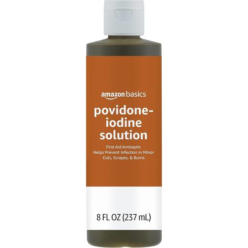 Amazon Basics First Aid Antiseptic, 10% Povidone Iodine Solution First Aid Antiseptic, Unflavored, 8 Fluid Ounces, 1-Pack (Previously Solimo)