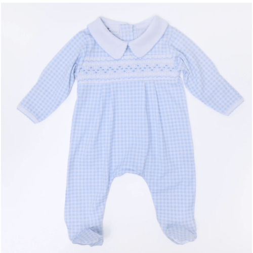 Mini Checks Smocked Footie - Blue