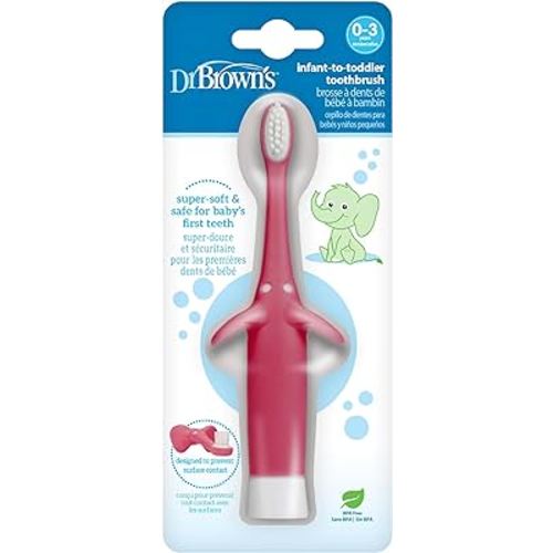 Dr. Brown's Infant-to-Toddler Training Toothbrush, Soft for Baby's First Teeth, Pink Elephant, 0-3 Years (Colors May Vary)