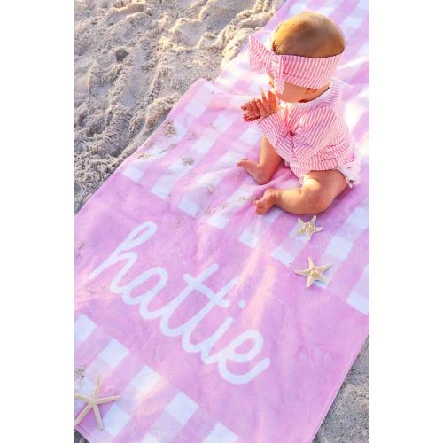 Personalized Kids Beach Towel | Seersucker Dusty Pink