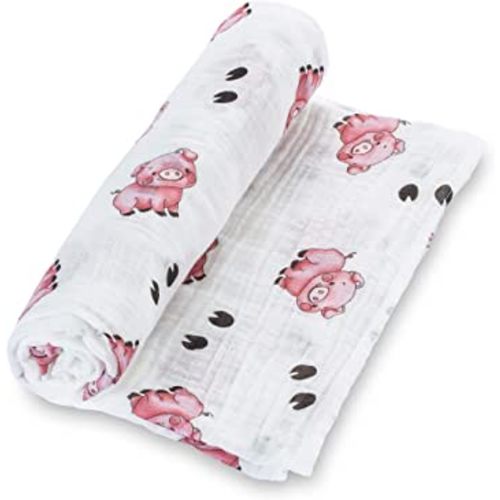 LollyBanks Swaddle Blanket | 100% Muslin Cotton | Gender Neutral Newborn and Baby Nursery Essentials for Girls and Boys, Registry | Pig Print
