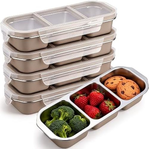 FoldTier 20oz Stainless Steel Snack Container Bento Box, Brown, 4 Pack