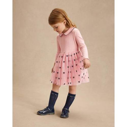 Girls Embroidered Bow Pointelle Tutu Dress - Campus Cuties - Pink