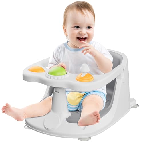 QIFUTT Baby Bath Seat for Babies 6 Months & Up, Bath Seats for Babies Sitting Up, Non-Slip, Comfortable Infant & Toddler Bath Seat for Newborns, Grey