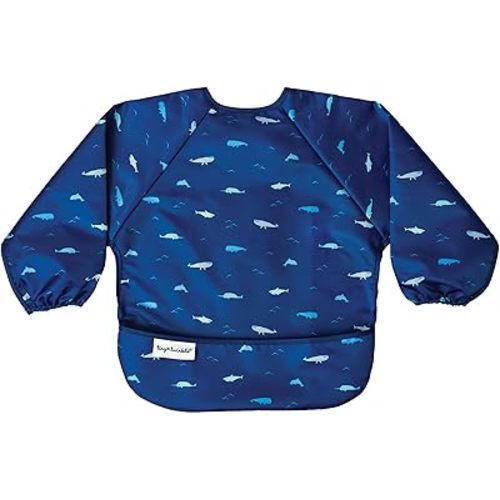 Tiny Twinkle Mess Proof Baby Bib,Waterproof Smock Baby Bib for Eating,Machine Washable Long Sleeve Bib,Baby Led Weaning,Toddler Bib (Checkers Sage, Large 2-4 Years)