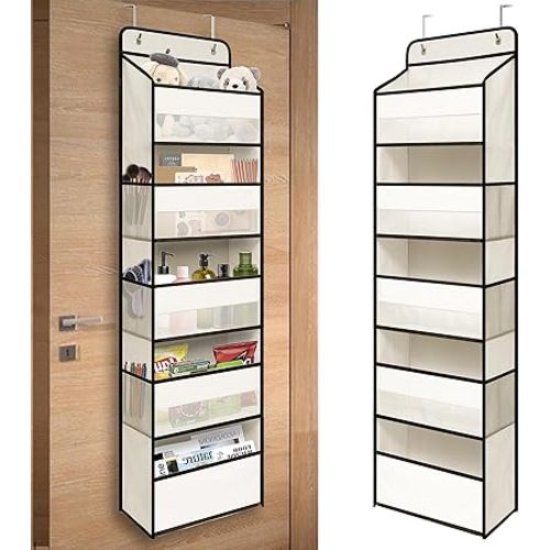 TYMENSH White Over Door Organizer with 5 Large Clear Pockets and 6 Side Mesh Pockets, Anti-Tilt Hanging Door Storage for Nursery, Bathroom, Closet, Bedroom, Dorm, Toys