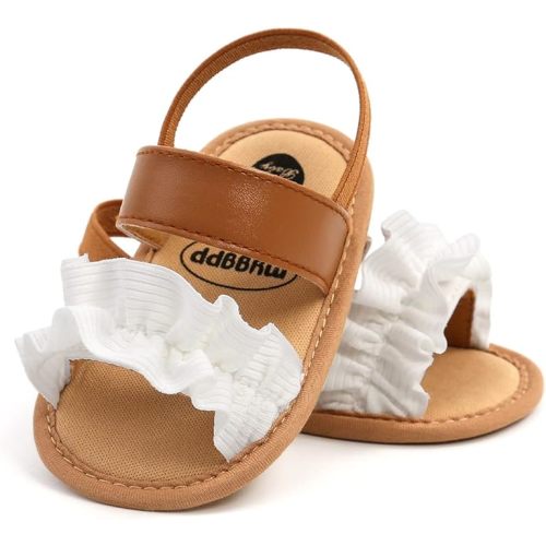 GDSDYM Infant Baby Girls Summer Sandals with Flower Bowknot Soft Sole Newborn First Walker Crib Dress Shoes - 6-12 Months Infant - A02 White/Brown