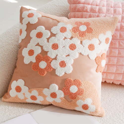 Surpdew Home Decor Accents Stereo Embroidery Floral Pillowcase Sofa Pillowcase Living Room Cushion Pillowcase Decorative Ornaments Pink A
