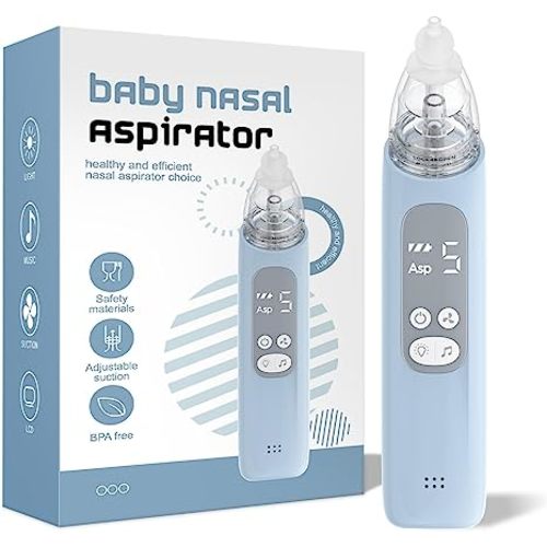 Baby Nasal Aspirator, Electric Nose Sucker with 5 Levels Suction, Soothing Light & Nursery Rhymes