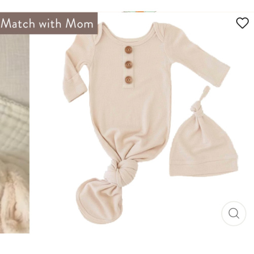 Oatmeal Bamboo Waffle Newborn Baby Knot Gown & Hat Set | Caden Lane