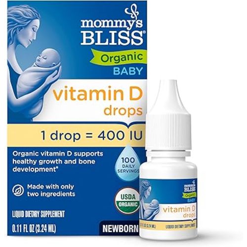 Mommy's Bliss Organic Baby Vitamin D Drops | Promotes Healthy Growth and Bone Development | Age Newborn+ | 0.11 Fl Oz (100 Servings)