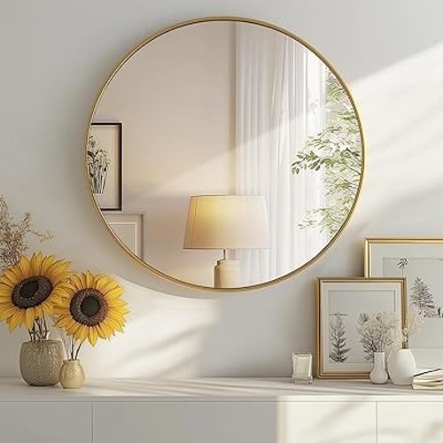 DUMOS Gold Circle Mirror for Wall 24 inch, Bathroom Round Mirror for Over Sink, Bathroom, Entryway, Bedroom, Vanity