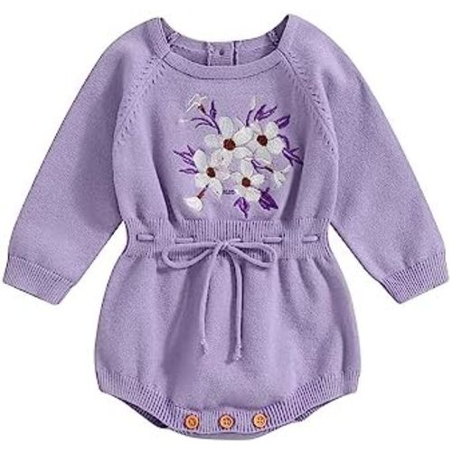 ZAXARRA Baby Girl Sweater Romper Baby Girl Knit Sweater Embroidery Flower Sweatshirt Romper Infant Fall Clothes