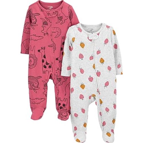 Simple Joys by Carter's Baby Girls' 2-Way Zip Thermal Footed Sleep and Play, Pack of 2