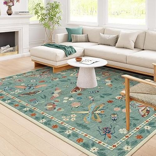 Lahome Insect 8x10 Area Rugs, Soft Washable Rugs 8x10 Living Room Green Rugs for Bedroom Dining Room, Ultra-Thin Modern Rug Stain Resistant Large Carpet for Kids Nursery (8'x10',Green)