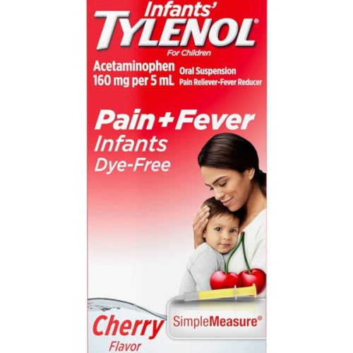 Infants' Tylenol Liquid Pain Reliever and Fever Reducer Medicine, Acetaminophen Oral Suspension for Sore Throat, Headache & Teething, Kids Fever Reducer; Dye-Free Cherry Flavor, 2 fl oz, Pack of 1