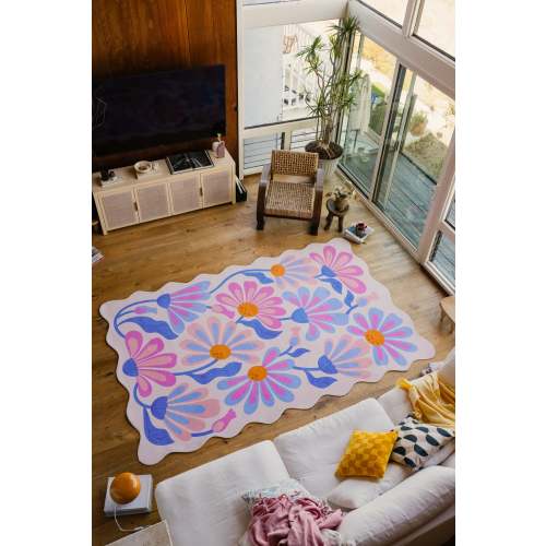 Lavender Base Purple Floral Wavy Rug by Jessica Miller