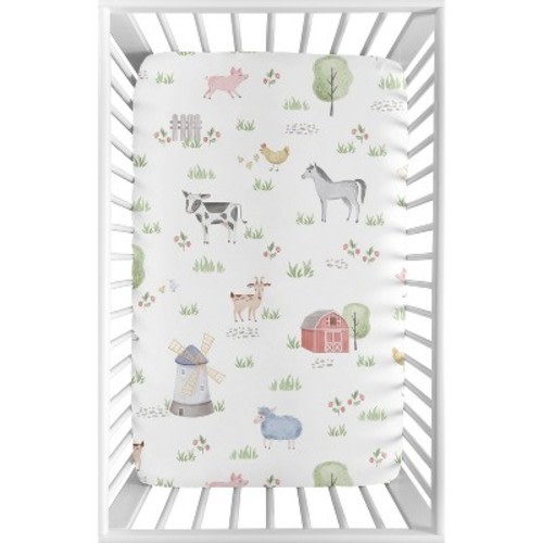 Sweet Jojo Designs Boy or Girl Gender Neutral Unisex Baby Fitted Mini Crib Sheet Farm Animals