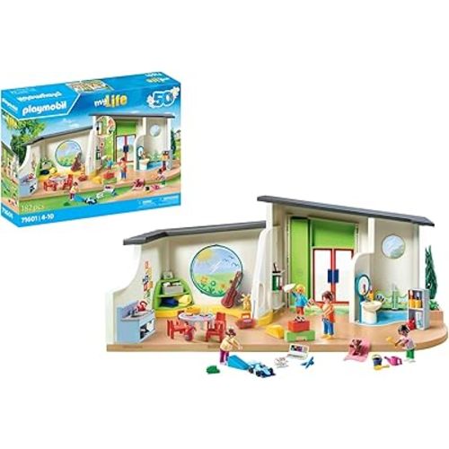 PLAYMOBIL MyLife 71601 The Rainbow Day Center, Large Nursery Set with Numerous Accessories and a Working Doorbell, Detailed Toy for Children from 4 Years