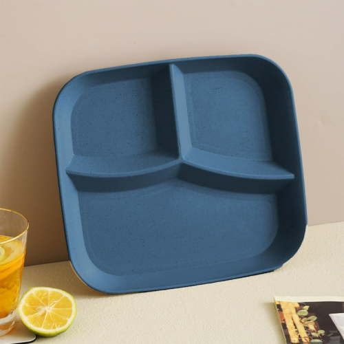 Yoloke 10 Inch Divided Plates for Kids and Adults Beige Reusable Straw Fiber Plates 3 Section Meal Tray Microwave and Dishwasher Safe Perfect for Balanced Diet and Family Meals