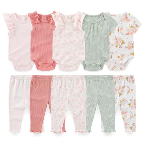 falianni Baby Boy Girl 10 Piece Combined Type Clothing Set Cotton Baby Bodysuits and Pants Set Home Outdoor Infant Clothes