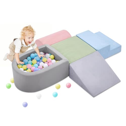 Climbing Toys for Toddlers 1-3, Foam Climbing Blocks with Ball Pit for Baby, 5-Piece Soft Toddlers Climbing Toy Indoor,Climbing Crawling Toys Soft Foam Blocks Activity Play Set(Balls not Included)
