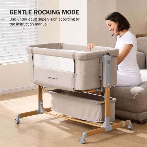 Angelbliss 3-in-1 Baby Bassinet & Bedside Sleeper, 6-Height Adjustable Rocking Crib for Newborns with Storage Basket