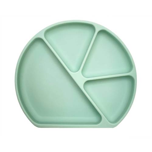 Silicone Divided Suction Plate with Cover – 4 Sections – Sage - otterlove by Platinum Pure | Premium Platinum Silicone Products for Babies & Toddlers
