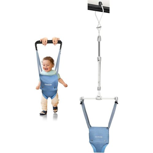 Cowiewie 2 in 1 Baby Door Jumper w/Baby Walking Harness Function, Baby Jumper with Door Clamp Adjustable Strap and Seat, Blue