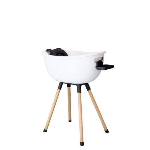 Luxury Standing Baby Bathtub, 3-Stage Convertible with Wooden Stand, Ergonomic Design, No Tray