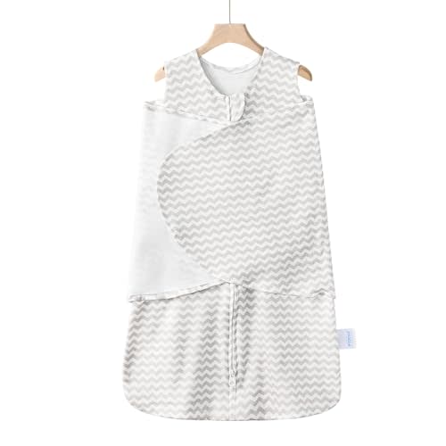 Ftikvo Swaddle-Blanket Baby Girl & Boy Swaddles Newborn Infant Transition 100% Cotton Wrap Blankets, 3-Way Adjustable Wearable Blanket, TOG 1.0 (Gray Stripes, 0-3 Month)