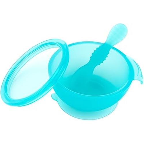 Bumkins Baby Bowl, Silicone Feeding Set with Suction for Baby and Toddler, Includes Spoon and Lid, First Feeding Set, Training Essentials for Baby Led Weaning for Babies 4 Months Up, Blue Jelly