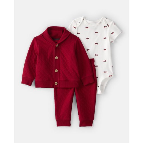 Baby Boy 3-Piece Quilted Cardigan Outfit Set - Red - Carter's | Carter's