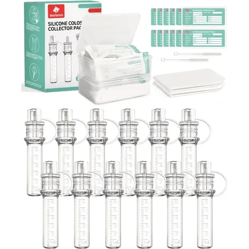dearlomum Colostrum Collector Kit 6ml/12pcs,Reusable Breast Milk Collector with Storage Case and Cotton Wipe,Portable Colostrum Container BPA Free