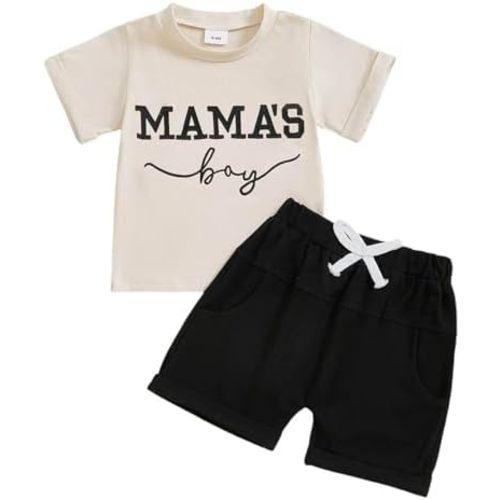Toddler Baby Boy Summer Clothes Mamas Boy Embroidery T-shirt Top Elastic Waist Short Set Newborn Infant Boy Outfits
