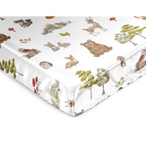 Sweet Jojo Designs Boy Girl Gender Neutral Unisex Satin Fitted Crib Sheet Watercolor Woodland Forest Animals Orange Green and Brown