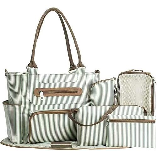 Nappy Bag - Diaper Bag Set - Tote Bag- Comes with BottleBag, SmallBag, Stroller Strap, Clothing Bag, Changing Pad, Coin Purse - Multifunctional Wide Open Style for Easy Access - Water Resistant