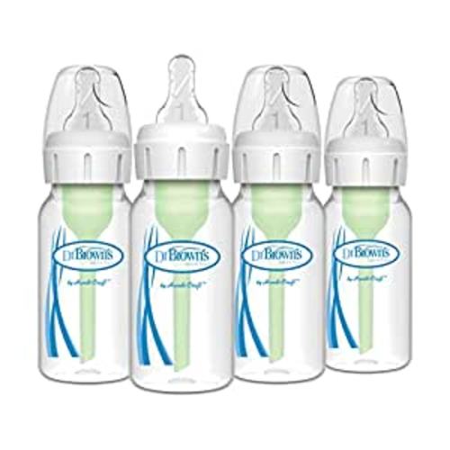 Amazon.com : Dr. Brown’s Natural Flow® Anti-Colic Options+™ Narrow Baby Bottles 4 oz/120 mL, with Level 1 Slow Flow Nipple, 4 Count (Pack of 1), 0m+ : Baby