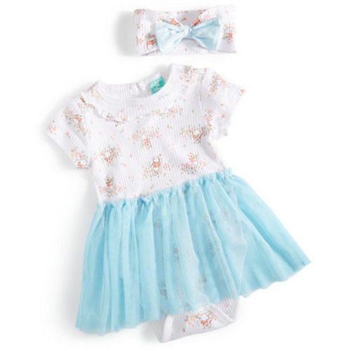 Baby Girls Winnie-the-Pooh Ribbed Bodysuit Tulle Dress & Headband, 2 Piece Set