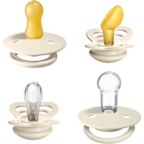 BIBS Pacifiers – Try-it Collection | Includes Colour, De Lux, Couture and Supreme Pacifiers | BPA-Free Natural Rubber & Silicone | Made in Denmark | Ivory | 0 to 6 Months