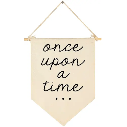 Once Upon a Time-Decor Gift for Nursery Bedroom Playroom Front Door Bookshel Bookcase Reading Corner-Birthday Christmas Gift-Hanging Flag Banner Wall Sign Decor Present for Baby Kids Girl Boy Teen