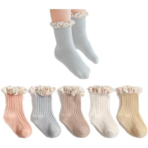 Baby Girls Ruffle Socks Infant Toddler Dress Socks Girls Frilly Floral Lace Ankle Socks For Spring Summer 5 Pairs