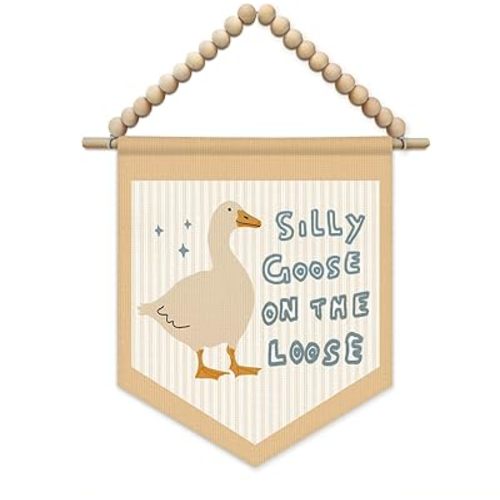 SJDFCSA Goose Nursery Decor Silly Goose On the Loose Pennant Flag Playroom Banner Wall Art Decor for Kids Room Bedroom Nursery Toddler Room, Silly Goose Birthday Wall Decorations